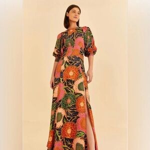 FARM Rio Puff Sleeve Floral Maxi Dress